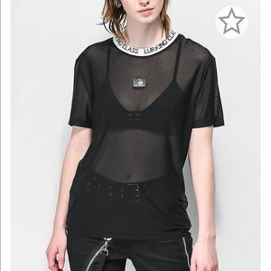 Lurking Class by Sketchy Tank Jacquard Neck Black Mesh T-Shirt // small